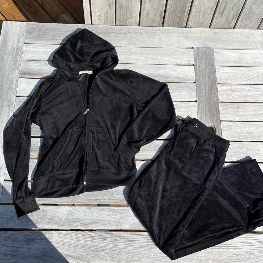 Black Velour Tracksuit Set